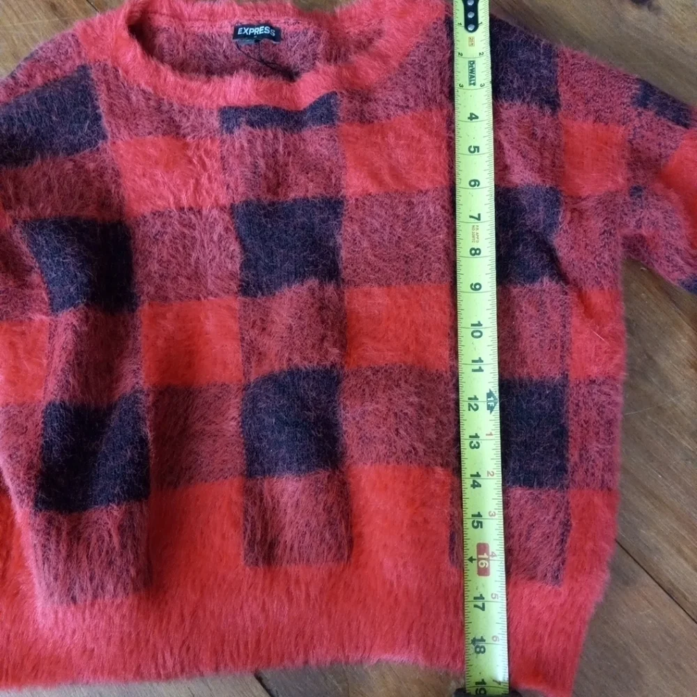 Express Red Black Buffalo Plaid Sweater Slouchy  Size M